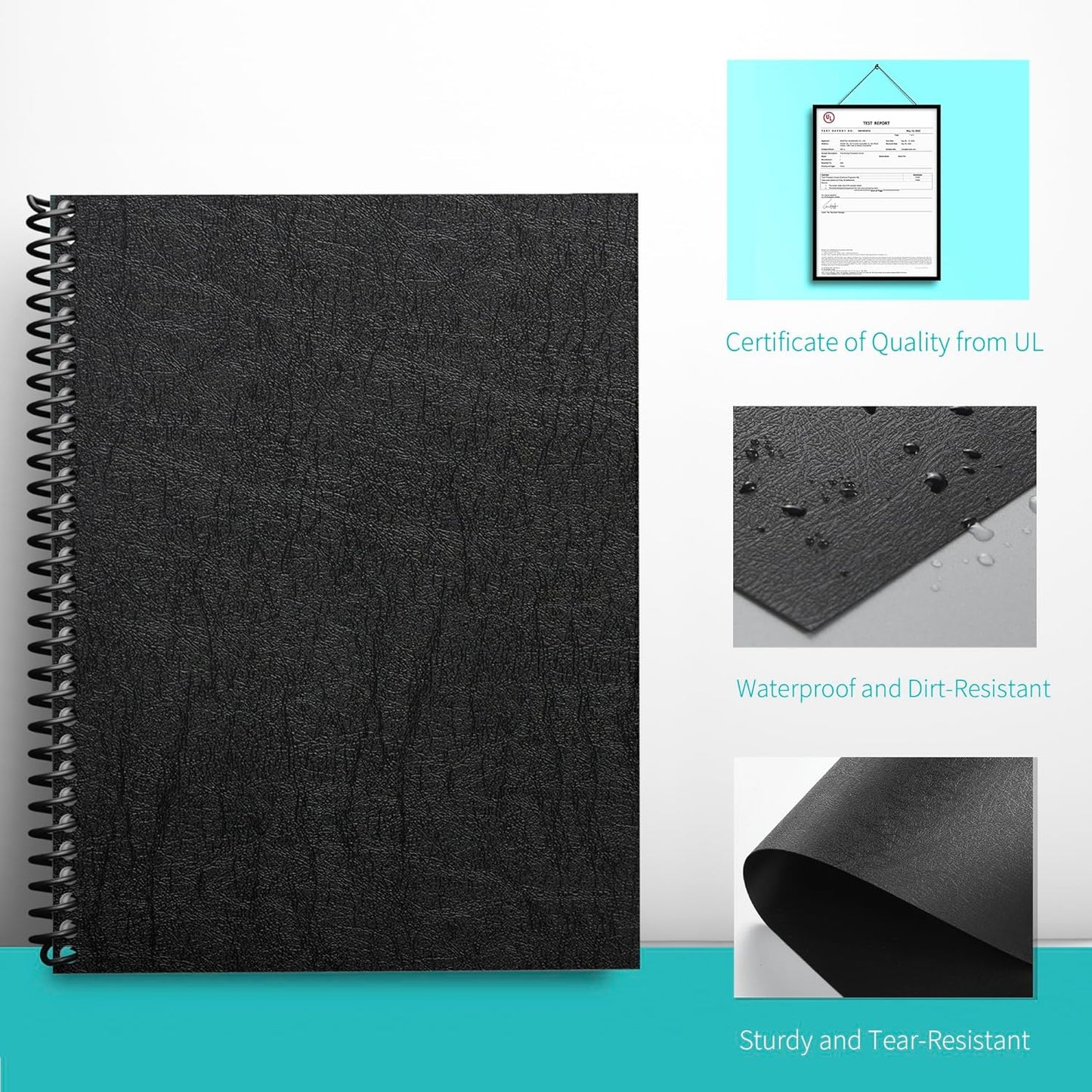 Binditek 100 Pack 16 Mil Leather-Textured Heavyduty Polycovers, Plastic Binding Presentation Covers, Letter Size, 8-1/2 x 11", Square Corners, Un-Punched, Black