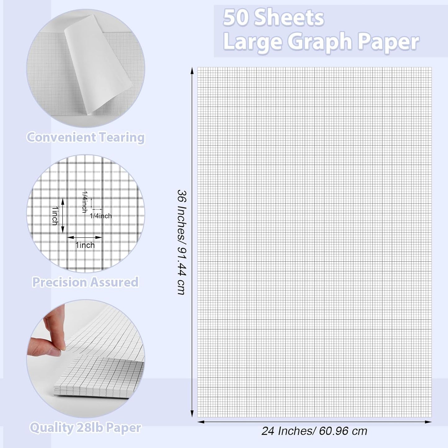 gisgfim 50 Sheets Large Graph Paper 24 x 36 In Graph Paper Pad 1/4 In Ruled Large Grid Paper Sheet Blueprint Paper Engineering Paper Poster for Architect Designer Mathematician Draftsman(White）