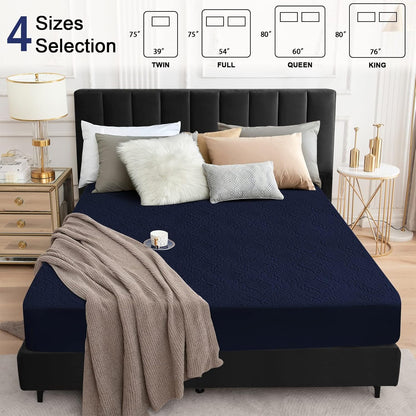 Sufdari Mattress Protector,Waterproof 18" Deep Pocket Mattress Cover Fitted Sheet Style with Elastic Rubber Band,Washable and Easy Care-Black,Queen