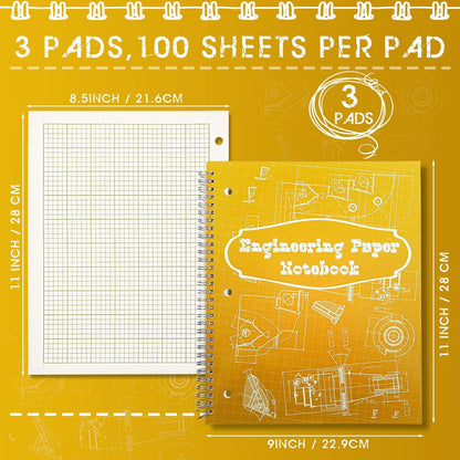 Colarr Engineering Computation Pad 8.5" x 11" Engineering Wirebound Spiral Notebook Grid Pad 5 Squares Per Inch Graph Paper for Drafting Drawing Blueprint Sketching(Blue,4 Pads)