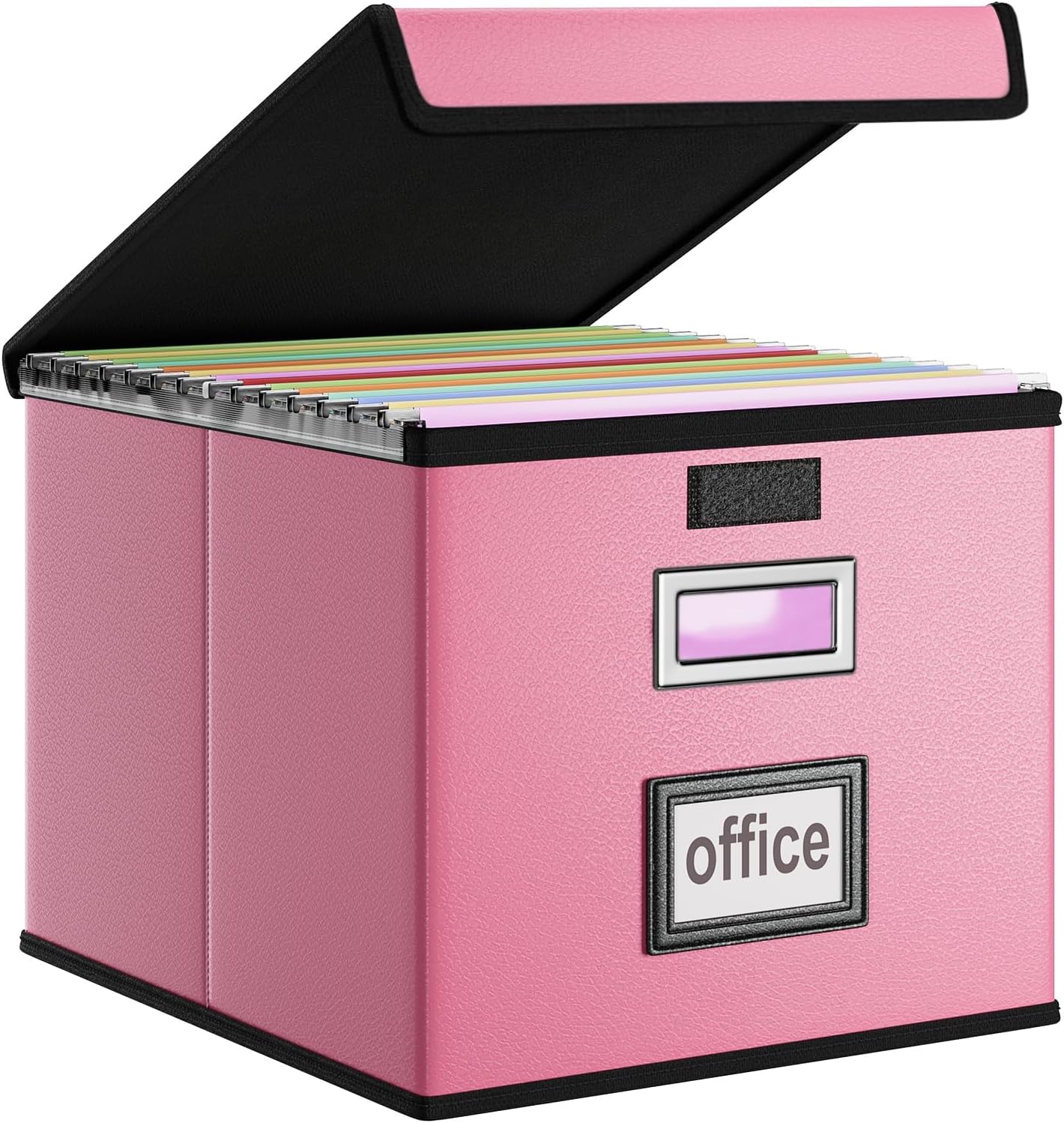Huolewa Upgraded Portable File Organizer Box with Lid, Collapsible Linen Hanging Filing Storage Boxes with Plastic Slides, Decorative Home/Office Filing System Box for File and Folders Storage (Gray)