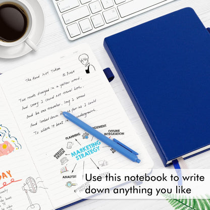 feela College Ruled Notebooks, 24 Pack Business Notebook Hardcover Lined Writing Journal with Pen Holder for Men Women Note Taking, with 24 Black Pens, 120 GSM, 5.1”x8.3”, A5, White