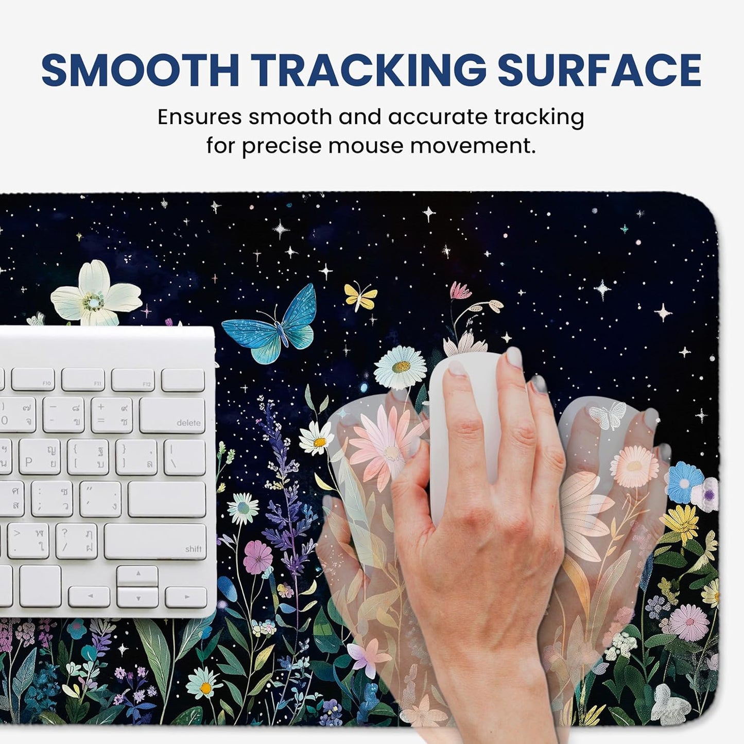 Large Mouse Pad for Desktop, Cute Desk Mat Pad Protector for Work & Gaming, Aesthetic Pretty Anti-Slip Laptop Blotter Cover for Office School Home Supplies, Wildflowers, 31.5" x 11.8"