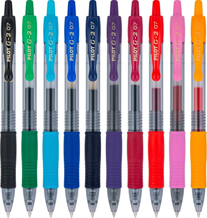 PILOT G2 Premium Refillable and Retractable Rolling Ball Gel Pens, 0.7mm Fine Point, Assorted Color Inks (New Rose Pink & Grape Inks), 10-Pack