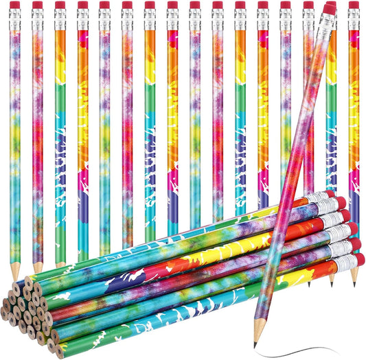 Epakh 48 Pieces Tie Dye Pencils Bulk Fun Rainbow Cool Neon Colorful Decorative Wood Pencils with Eraser Top for Summer Tie Dye Party Decoration Home Office Sketching and Learning Activities
