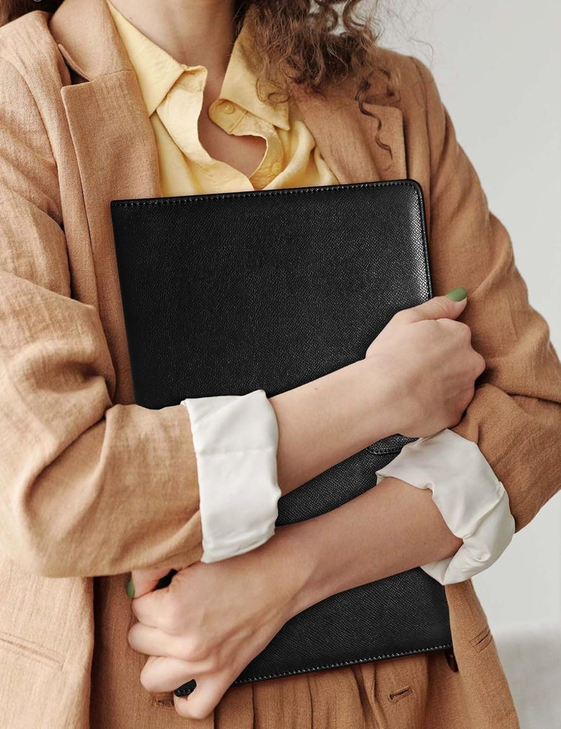 Mymazn Padfolio Portfolio Folder, Faux Leather Interview Resume Folder with Document Organizer & Business Card Holder, Letter-Sized Notepad Legal Pad Holder for Men Women (Sage Green)