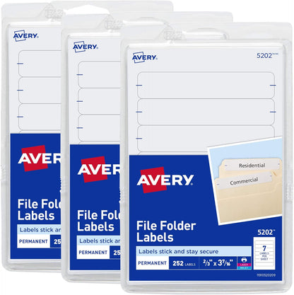Avery File Folder Labels on 4" x 6" Sheets, Easy Peel, White, Print & Handwrite, 2/3" x 3-7/16", 252 Labels (5202)