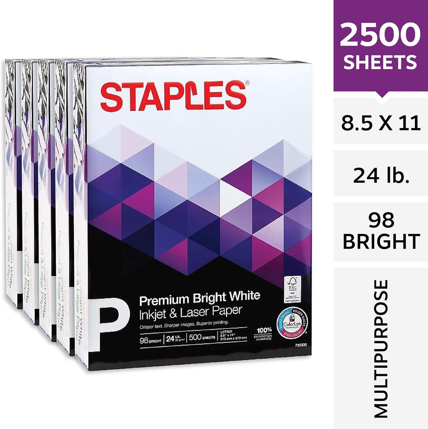 Staples Premium 8.5-Inch X 11-Inch Multipurpose Paper 24 Lbs. 98 Bright 500/Ream