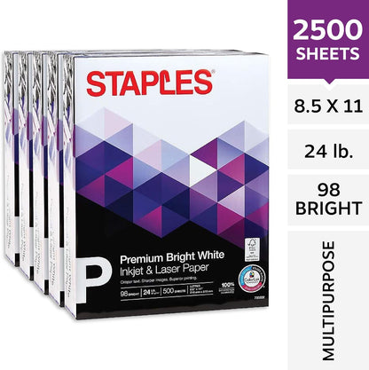 Staples Premium 8.5-Inch X 11-Inch Multipurpose Paper 24 Lbs. 98 Bright 500/Ream