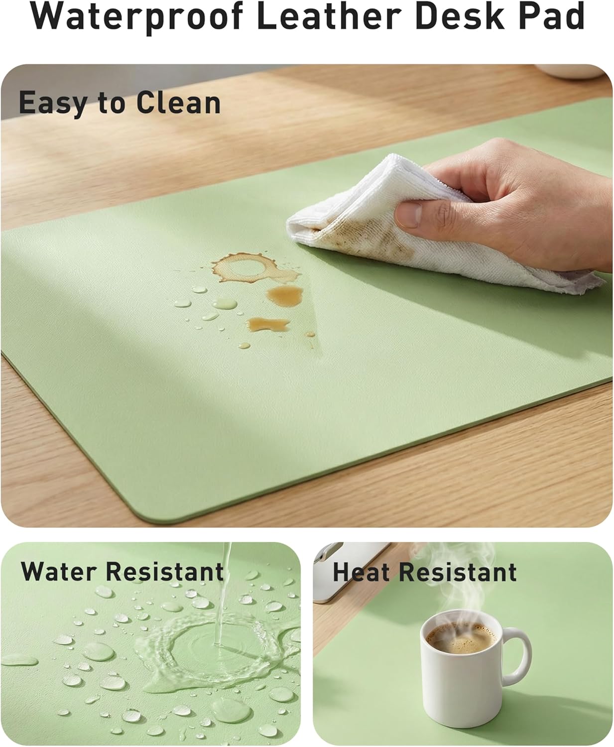 Aothia Leather Office Desk Pad Protector, Non-Slip PU Leather Desk Blotter, Waterproof Laptop Writing Mouse Pad for Office and Home, Black, 31.5" x 15.7" - Colors B