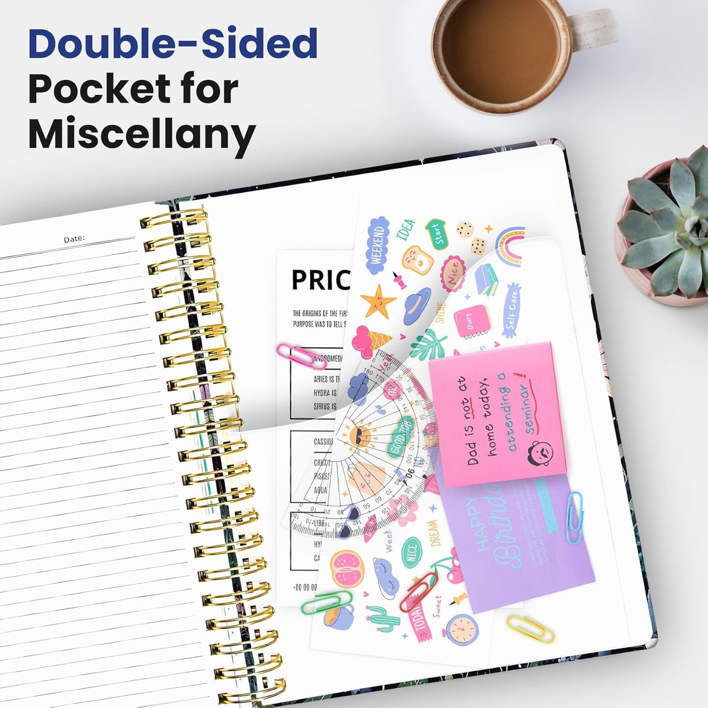 Hardcover Spiral Journal Notebooks for Work With Removable Dividers & Tabs, 8.5"x11" 5 Subject Notebook for Note Taking & Organizer, A4 College Ruled Lined Journal for Women & Writing, Aquamarine, 280 Pages