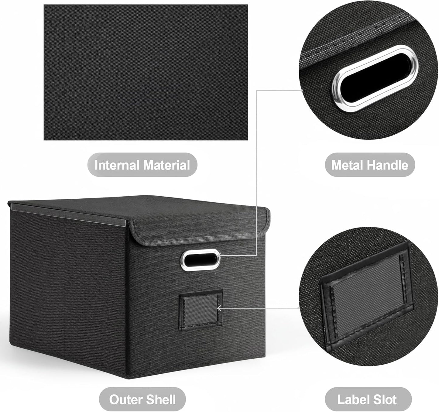 Hleelomi Collapsible File Box with Lid & Plastic Slide - Hanging Document Organizer for Office/Home, 14.96x12.6x10.83 Inch,Decorative Home File Bin,Black, 1 Pack (No Folders Included)