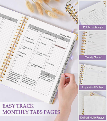 2026 Planner, Weekly and Monthly Calendar Planner from January 2026 - December 2026, 8.5" x 11" Hardcover Leather Hourly Appointment Book with Tabs, Spiral Daily Planners for School Work Home, Green