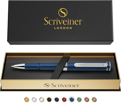 Scriveiner Black Rollerball EDC Luxury Pen, Stunning Pocket Pen with Chrome Finish, Cool Writing, Best Gift for Men & Women, German Schmidt Refill, Nice Present, Fancy Office Designer Set