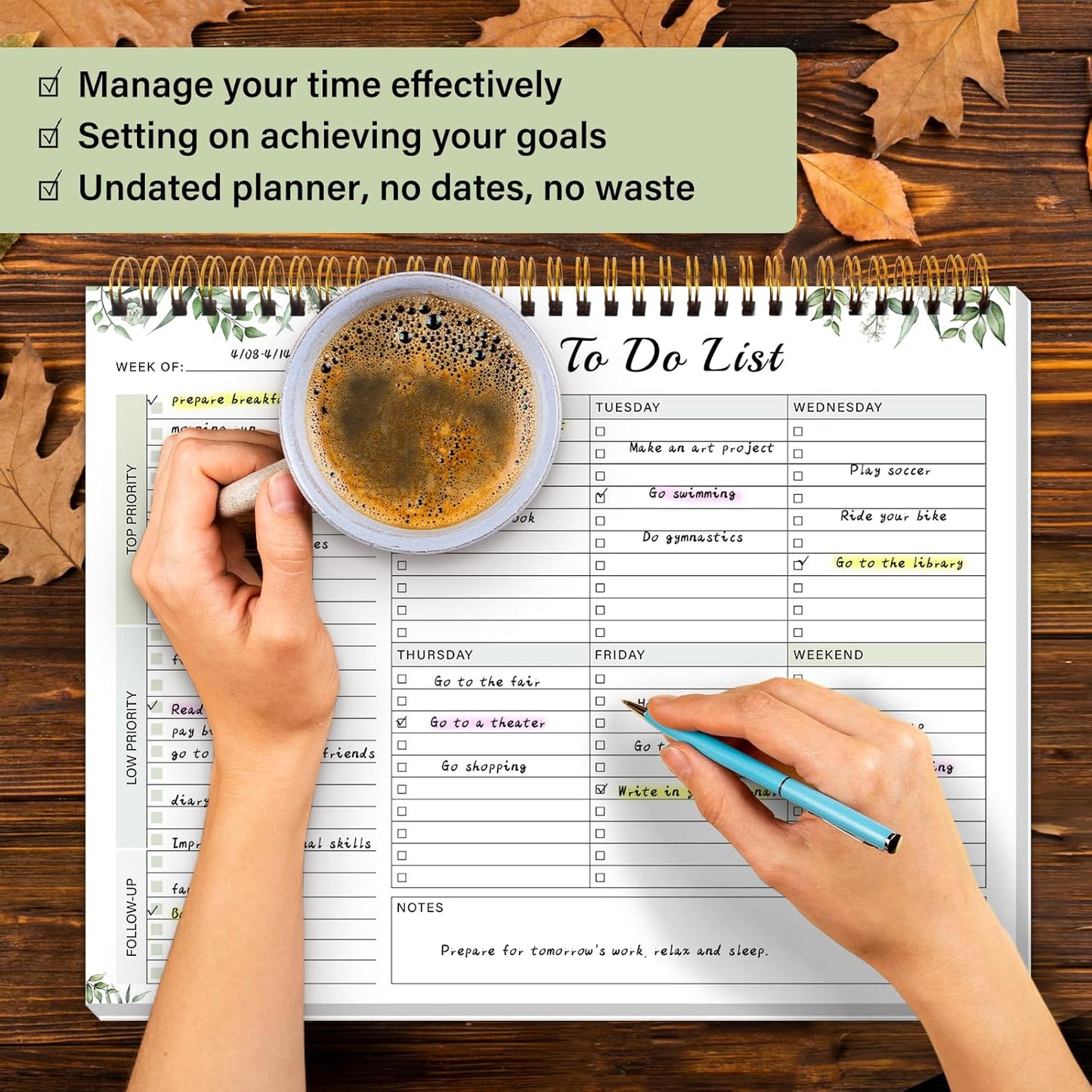Weekly To Do List Notepad with 52 Undated Sheets（8.5"×11"）- Weekly Desk Planner Pad with Spiral Binding for Women & Man, Office, School and Home Personal Organizer