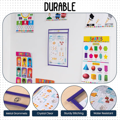 Essex Wares - 6 Pack, Assorted, Dry Erase Pocket Document Protectors, 10" Wide x 13.5" Tall- Dry Erase Clear Plastic Sleeves - Reusable & Easy Erase Plastic Invoice Holders, Water-Resistant & Durable