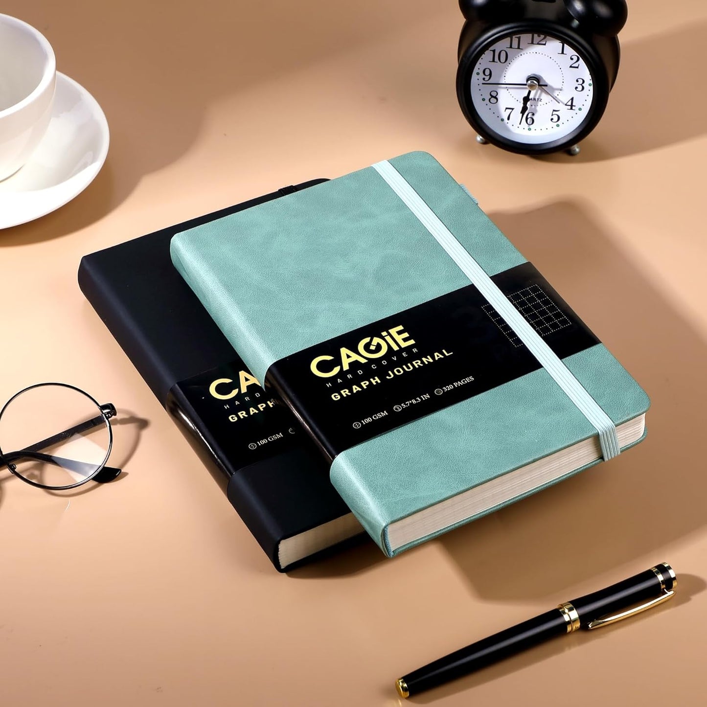 CAGIE Bullet Dotted Journal Notebook 320 Pages 100 GSM Paper Hardcover A5 Dot Grid Notebook Leather Journals for Writing Women Men Work Journaling, Green