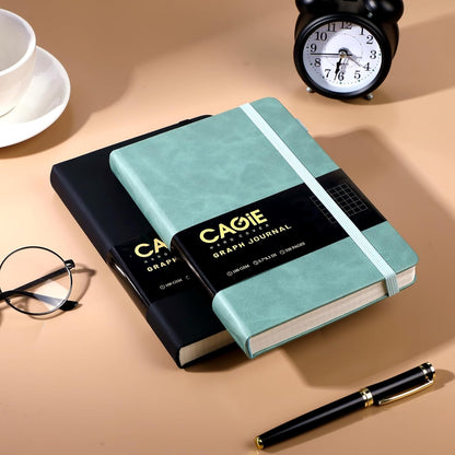 CAGIE Bullet Dotted Journal Notebook 320 Pages 100 GSM Paper Hardcover A5 Dot Grid Notebook Leather Journals for Writing Women Men Work Journaling, Green