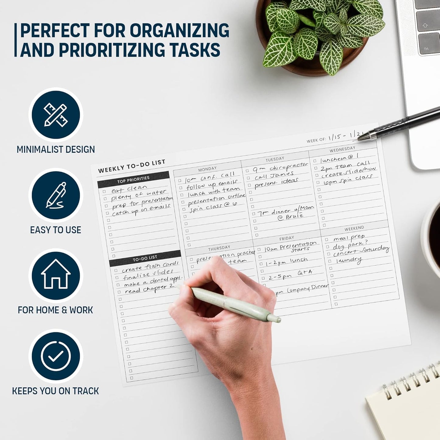 To Do List Notepad: With Multiple Functional Sections - 6.5 x 9.8" 60 Sheets - Spiral Daily Planner Notebook - Task CheckList Organizer Agenda Pad for Work - Note & Todo List Organization Notebooks