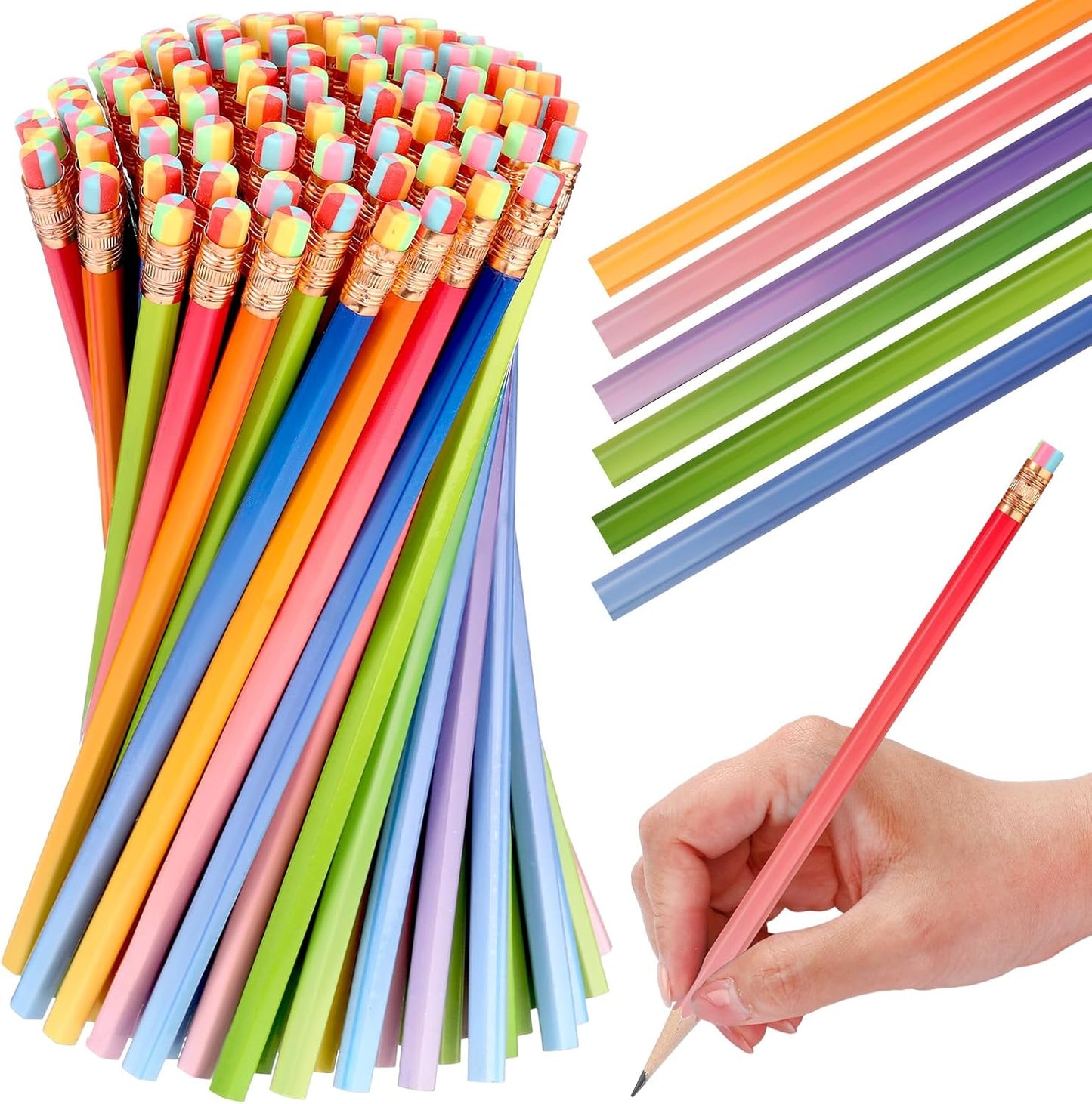 TecUnite 120 Pcs #2 HB Pencils with Eraser No 2 Unsharpened Wooden Hexagonal Pencils for Adults Gifts for School Exam art Learning Office Sketching(Rainbow Colors)