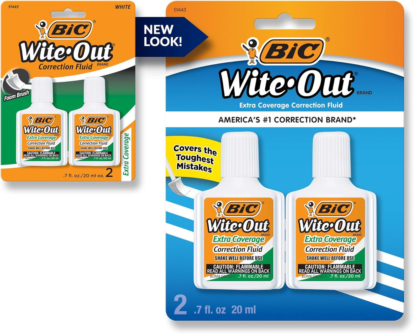 BIC Wite-Out Extra Coverage Correction Fluid, 20 mL Bottles, White, Pack Of 2