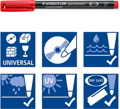 Staedtler 318-WP4 Lumocolor Permanent Universal Pens, Fine Point, 0.6mm, Assorted, 4 per Set
