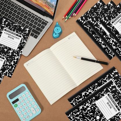 Fainne 60 Pack Composition Notebooks College Ruled A5 Composition Notebook Bulk Marble Notebooks 30 Sheets (60 Pages) for Student Journal Classroom Office School Supplies(Black Color)