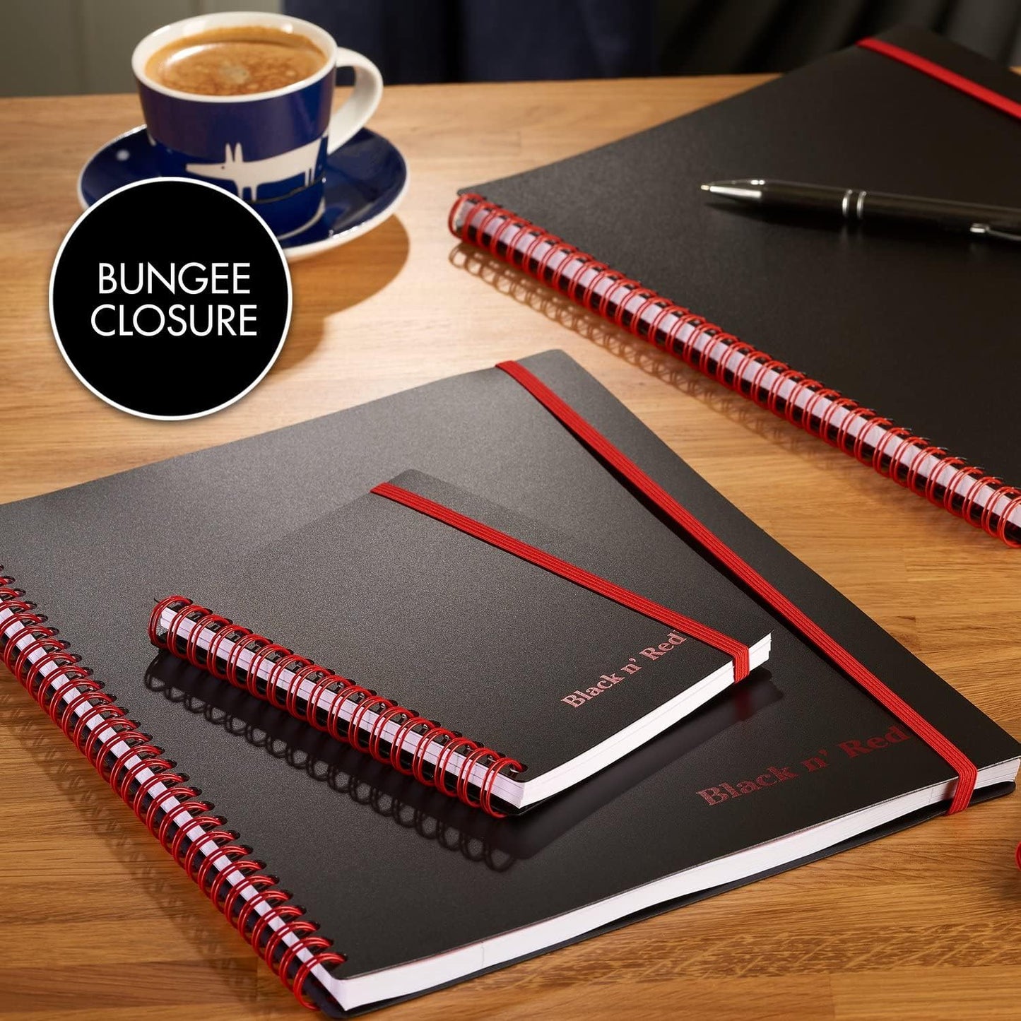 Black n' Red Notebook, Business Journal, 11" x 8", 70 Sheets, Ruled, Optik Paper, Scribzee App, Flexible Poly Cover, Wirebound, Black (K67030)