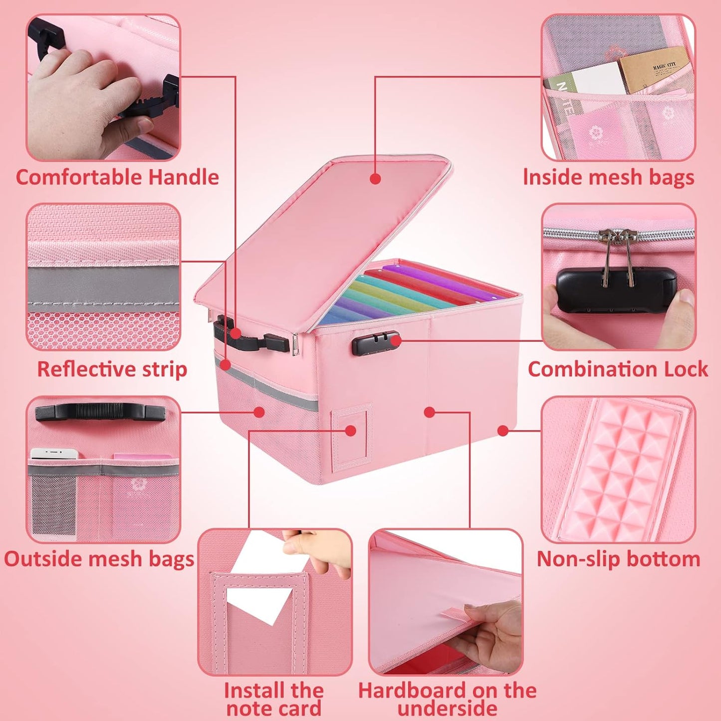 TOMKID Fireproof Document Box, Fireproof File Box with Lids, Important Document Organizer Box with Lock, Portable File Folder Organizer with Handle