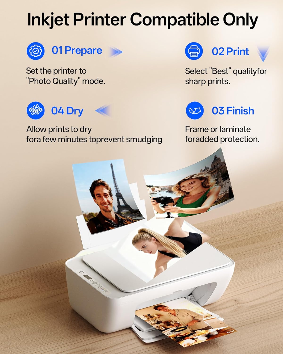 220 Sheets Photo Paper Glossy Inkjet 8.5x11 44lb 160Gsm A4 Letter Size Suitable for All Dye Ink Printers for Calendar Menu Brochure Paper Flyers Paper, Cards
