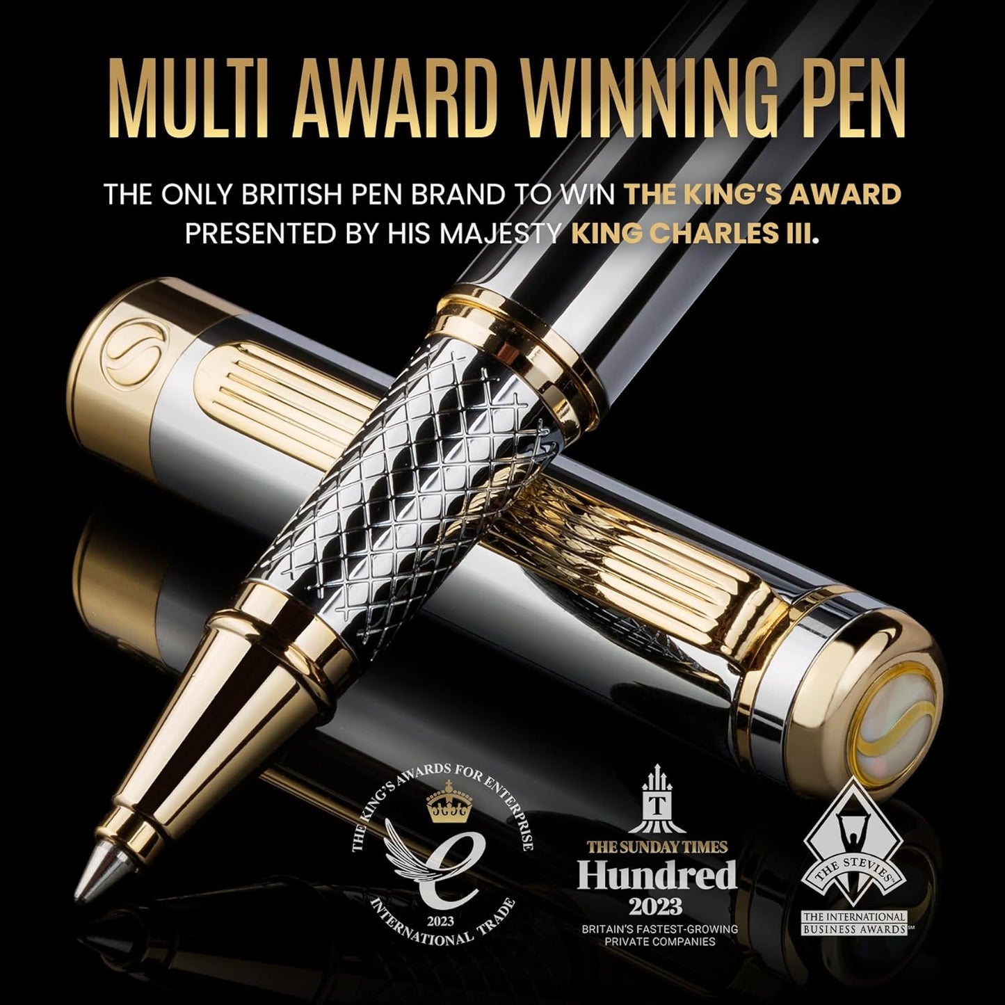 Scriveiner Midnight Blue Rollerball Pen - Stunning Blue Lacquer Luxury Pen, Chrome Finish, Schmidt Ink Refills, Men & Women, Professional, Executive Office, Nice Pen