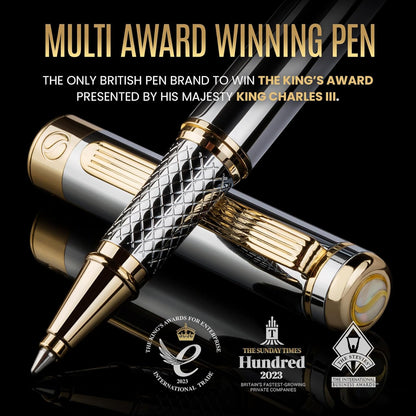Scriveiner Midnight Blue Rollerball Pen - Stunning Blue Lacquer Luxury Pen, Chrome Finish, Schmidt Ink Refills, Men & Women, Professional, Executive Office, Nice Pen