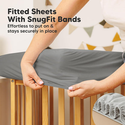 2-Pack Waterproof Crib Mattress Protector Cover Fitted - Quiet Baby Crib Mattress Pad Sheets, 52" x 28" Soft Quilted Cotton Baby Sheet, Machine Washable, Easy Fit, Durable (Soft White/Mavy)