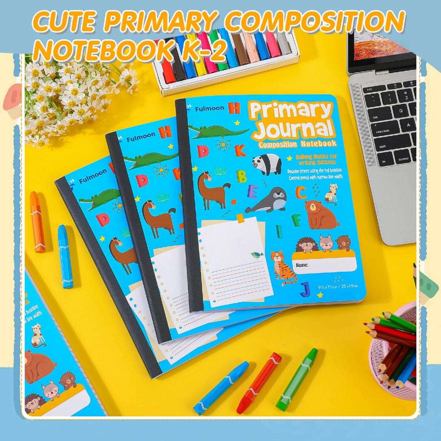 Fulmoon 24 Pcs Primary Composition Notebook K-2 with Picture Space Primary Journal Grades K-2 Draw and Write Journal Composition Book for Preschool Classroom, 80 Sheet (Blue)
