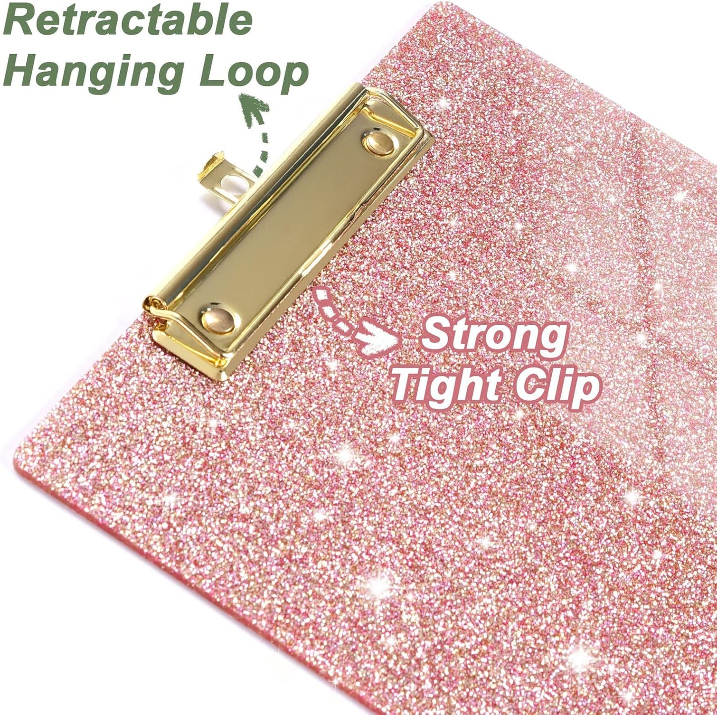Rimilak Acrylic Glitter Clipboards, Sparkly Board with Low Profile Gold Clip, Designed for Classroom School and Office Use, A4 Letter Size 9 x 12.5 in, Pink