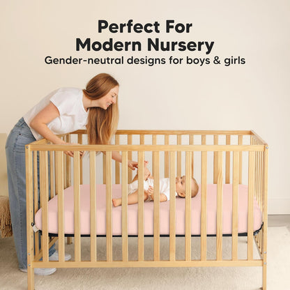 2-Pack Waterproof Crib Sheets for Boys, Girls - 52x28 Fitted Organic Cotton Baby Crib Sheets, Toddler Mattress Protector Cover, Washable, Soft & Durable Baby Bedding Essentials(Pine Grove)