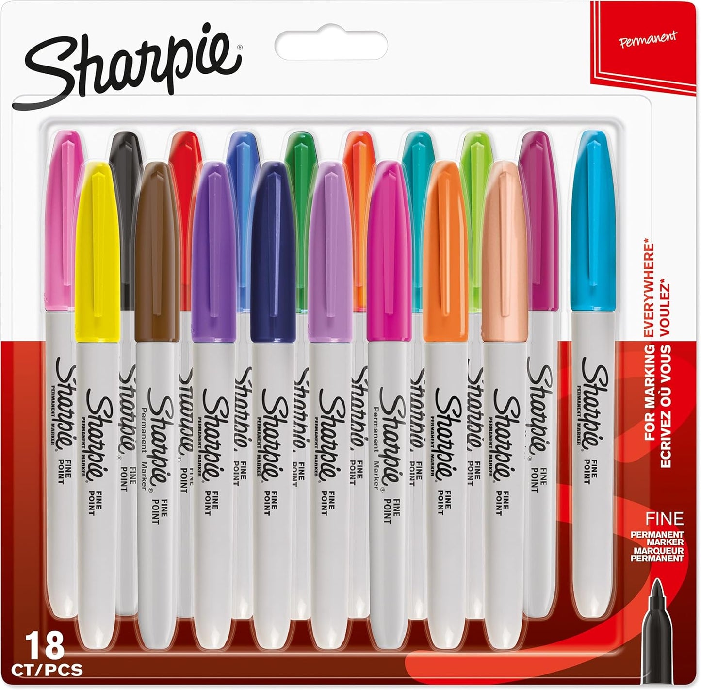 Sharpie Permanent Markers, Fine Point, Black, 12 Count
