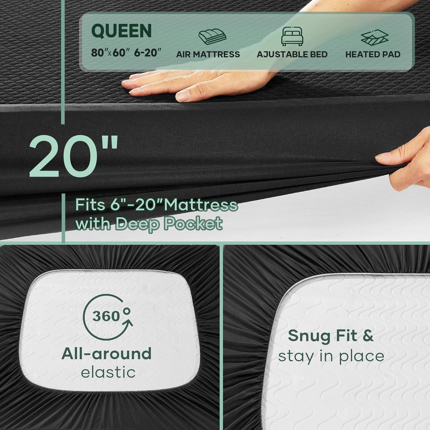 OhGeni 100% Waterproof Queen Size Mattress Protector,Soft Mattress Pad, Cooling Breathable Fitted Sheets,Washable Bed Cover,Non-Slip Deep Pocket,Noiseless for Bedroom