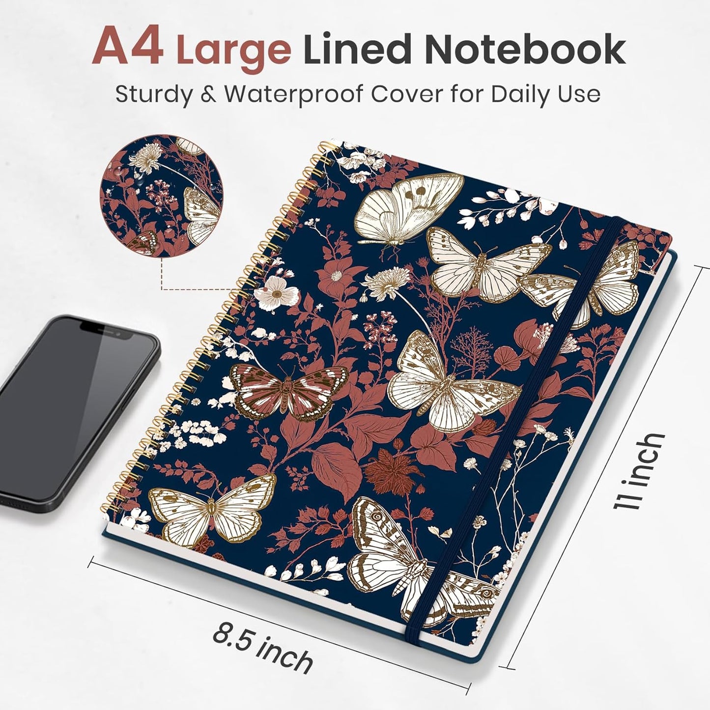 Taja Large Spiral Lined Journal for Women, 8.5" x 11" Notebooks for Work Collge Ruled, A4 Aesthetic Cute Journaling Notebooks for Writing, Plastic Cover, Celestial