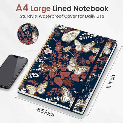 Taja Large Spiral Lined Journal for Women, 8.5" x 11" Notebooks for Work Collge Ruled, A4 Aesthetic Cute Journaling Notebooks for Writing, Plastic Cover, Celestial