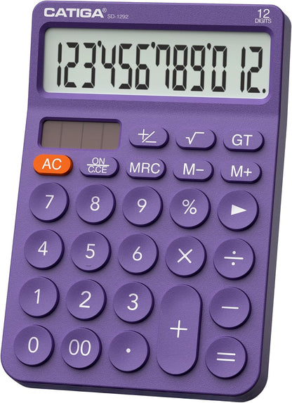CATIGA 12 Digit Desktop Calculator Basic Desk Calculator with Large LCD Display, Big Buttons, 4 Function, Solar and Battery Dual Power, for Office, School, Home, SD-1292 Green