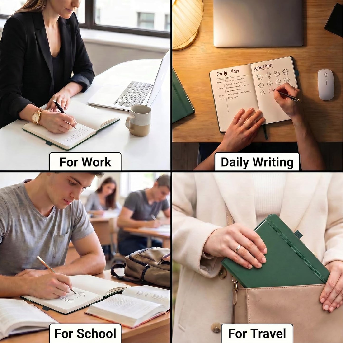 &And Per Se Lined Journal Notebook, 160 Pages, A5 5.7 x 8 inches College Ruled Thick Paper Notebook Journals for Writing, Hardcover Notebooks for Women Men Office School (1 Pack, Green) - Colors B