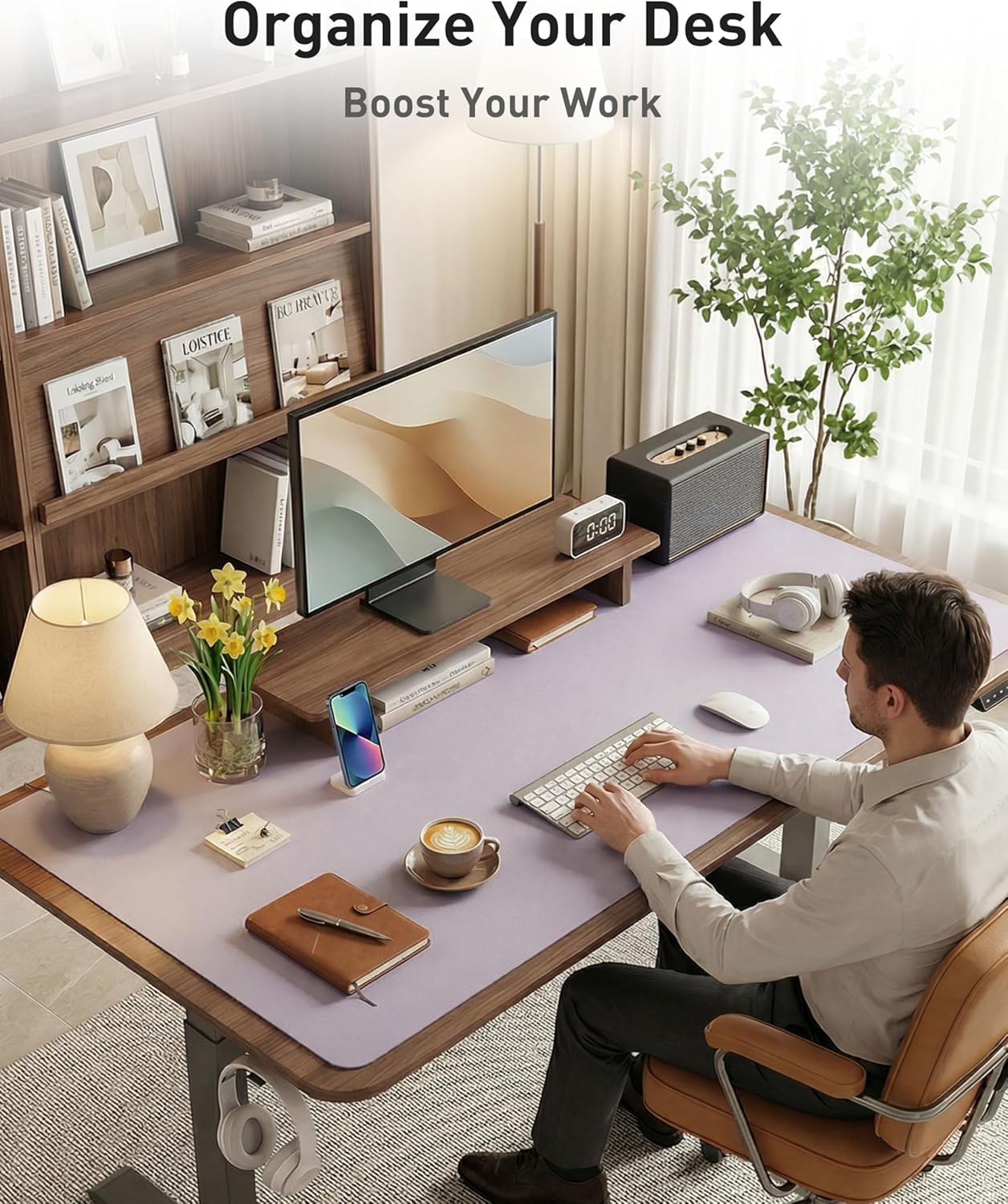 Aothia Leather Office Desk Pad Protector, Non-Slip PU Leather Desk Blotter, Waterproof Laptop Writing Mouse Pad for Office and Home, Black, 31.5" x 15.7" - Colors A