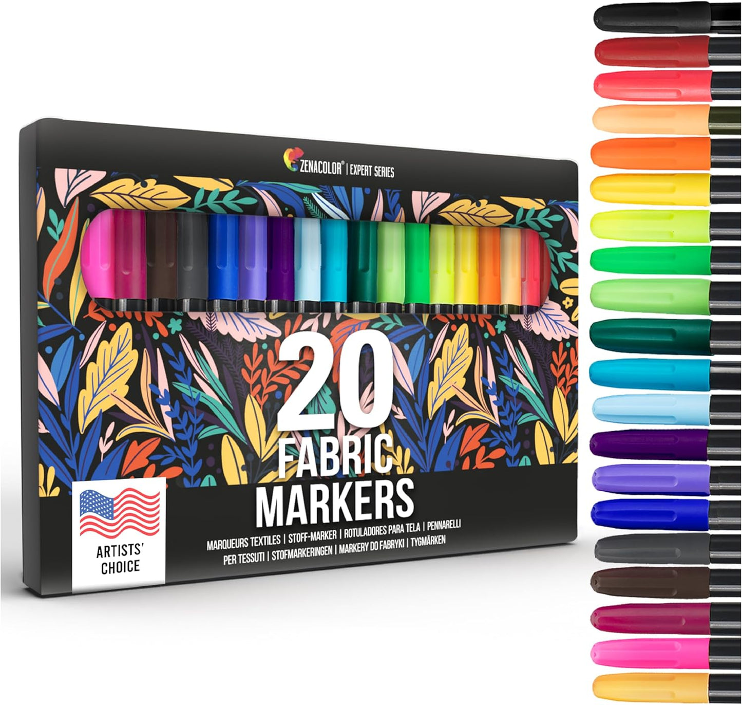 Zenacolor 20 Fabric Markers Pens Set - Indelible and Permanent Fabric Paint Fine Point Textile Marker Pen