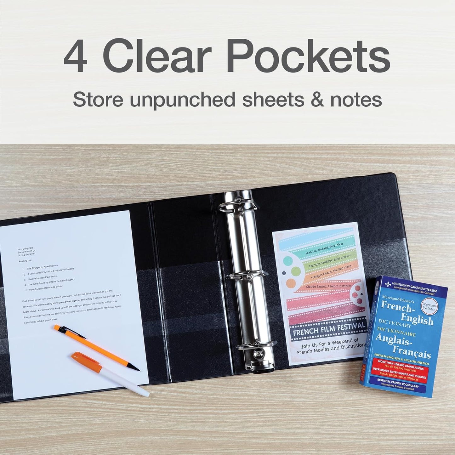Oxford 3 Ring Binders, Durable Binders for School and Office, 4 Inch, ONE-Touch Easy Open D Rings, View Binder Covers, 4 Interior Pockets, PVC-Free, Holds 880 Sheets, Blue, 2 Pack (79922)