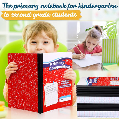 Watersay 30 Pack Primary Ruled Composition Notebook, Grade K-2 Journal 50 Sheets, 7-1/2" x 9-3/4" Primary Composition Book Writing Notebook for Kids Kindergarten Preschool 1st 2nd Grad (Multicolor)