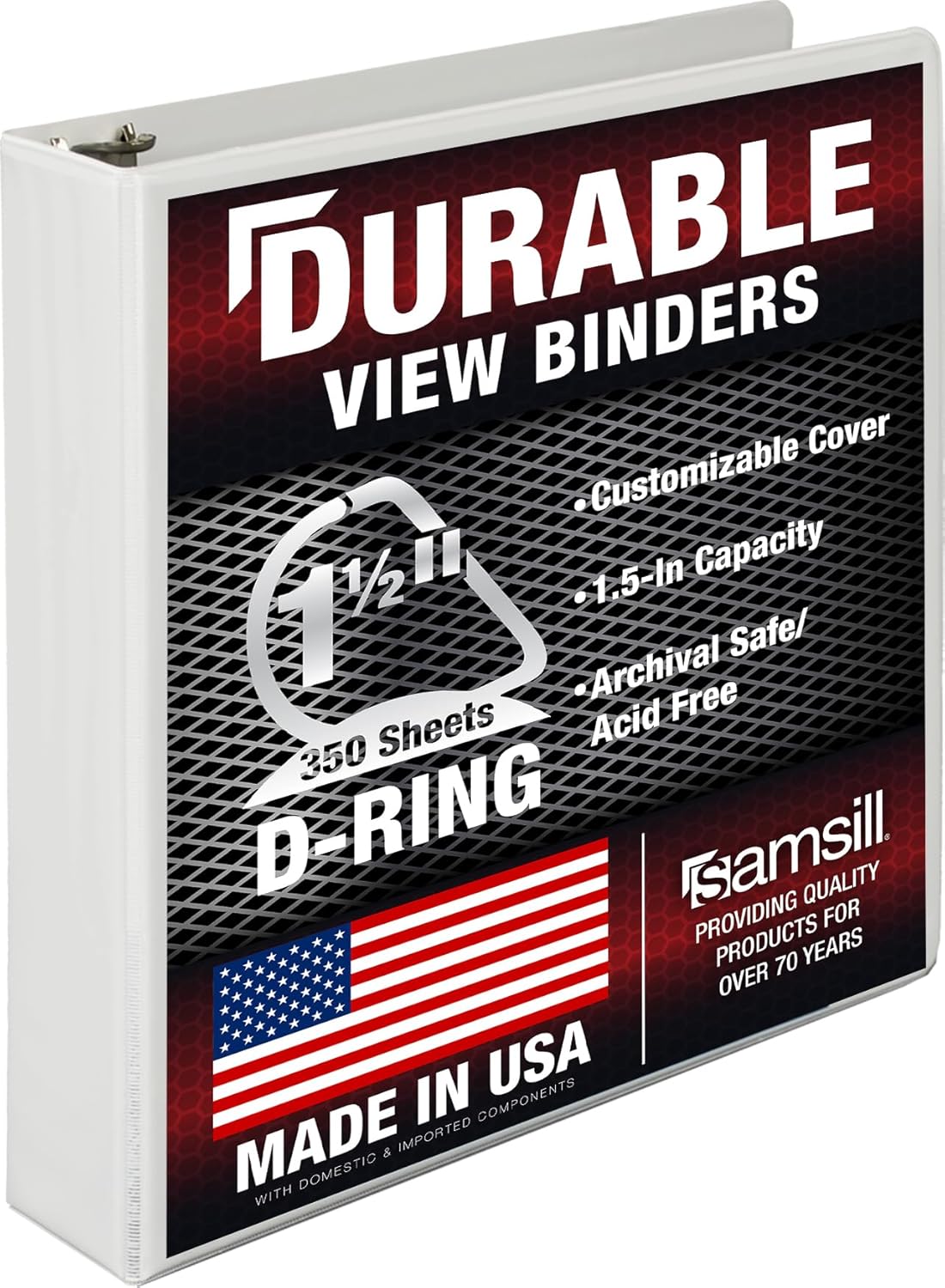 Samsill Durable 4 inch 3 Ring Binder, D Ring Binder, 100% Recycled Chipboard, Black, 2 Pack