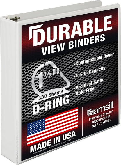 Samsill Durable 4 inch 3 Ring Binder, D Ring Binder, 100% Recycled Chipboard, Black, 2 Pack