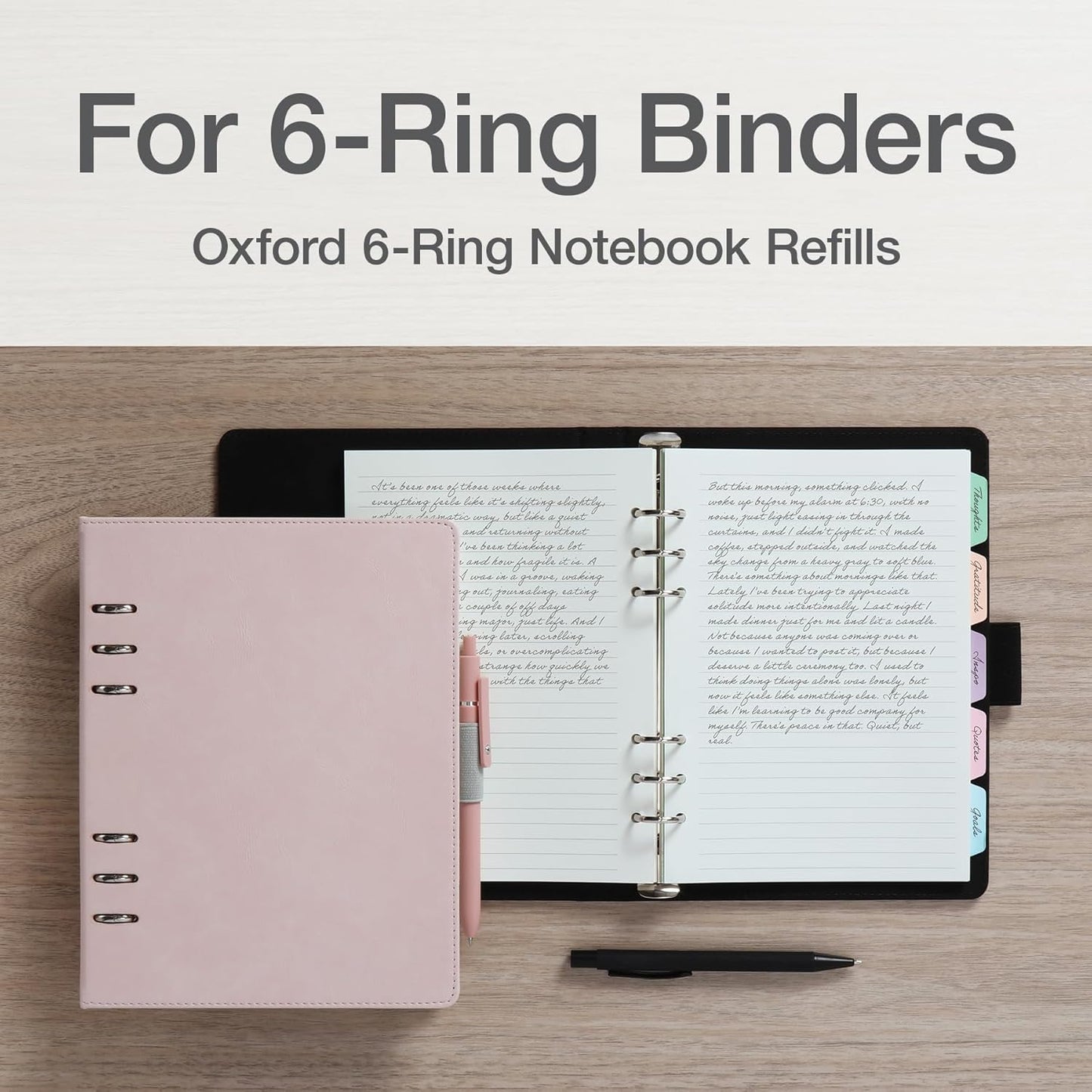 Oxford 6-Ring Professional Notebook, 7 x 9 Inch, Refillable Notebook, Writing Journal, Ivory Paper, 100 Sheets, Blush Pink Faux Leather Cover (90005)