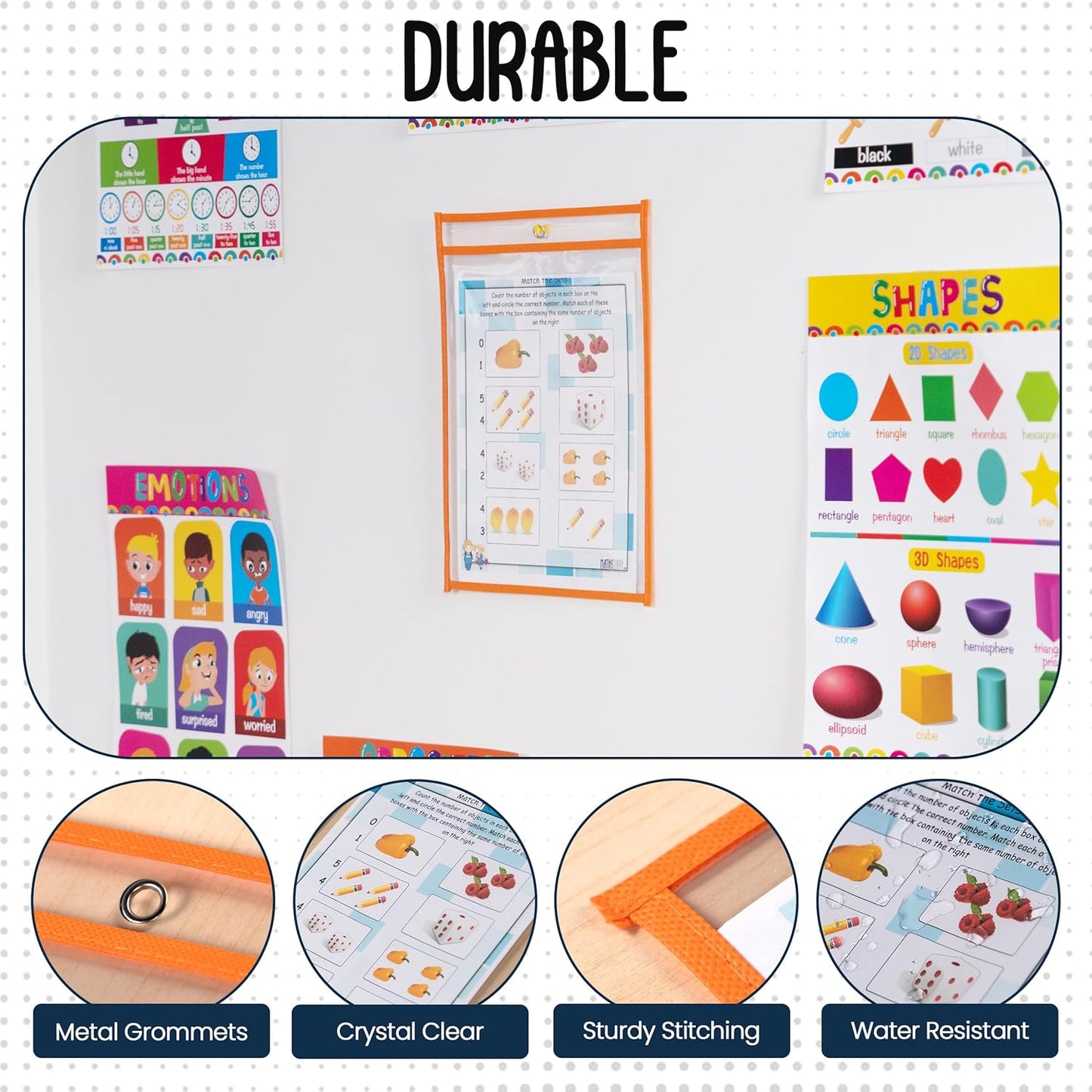Essex Wares - 6 Pack, Assorted, Dry Erase Pocket Document Protectors, 10" Wide x 13.5" Tall- Dry Erase Clear Plastic Sleeves - Reusable & Easy Erase Plastic Invoice Holders, Water-Resistant & Durable